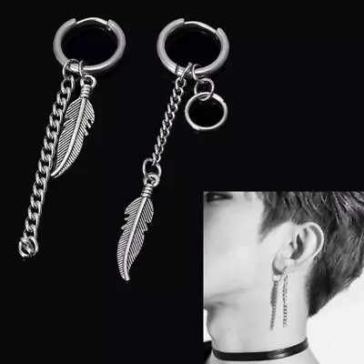 Korean Idols KPOP Bangtan Boys Album Feather Mismatch Tassel Chain Drop Earrings • $7.55