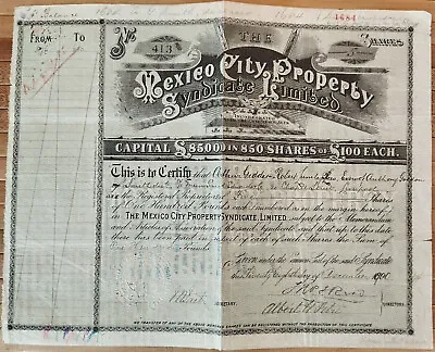 Mexico 1900 UK City Property Syndicate Limited 500 Pounds Bond Loan Share Stock • $65