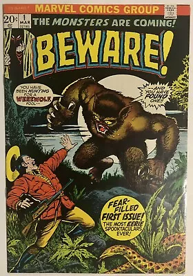 Beware #1 VF- 7.5 Bronze Age (1973) Marvel Comics The Monsters Are Coming! • $44.95