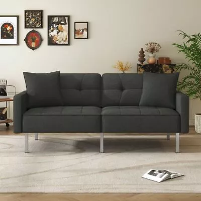 75.6  Convertible Folding Futon Sofa Bed With 3 Adjustable Positions & 2 Pillows • $319.99