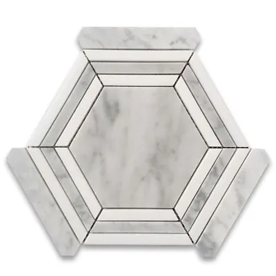 C35EXH Carrara White Marble 5 Hexagon Georama Mosaic Tile Thassos Strip Honed • $8.99