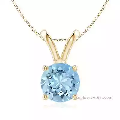 1.25 Ct. Genuine Aquamarine Solitaire Pendant Necklace - YGP Sterling Silver • $49.95