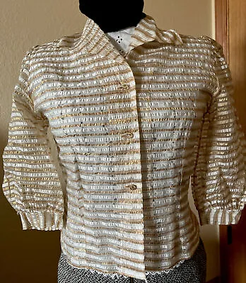 Vtg 50s Mode O Day Metallic Sheer Tailored Fit 3/4 Length Sleeve Party Blouse • $75