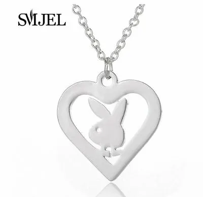 £5.49 • Buy Stainless Steel Playboy Bunny Rabbit Heart Pendant Necklace. Silver Chain