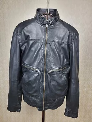 MASSIMO DUTTI Mens Black Sheep Leather Jacket Size XL (1 Minor Flaw) • £89