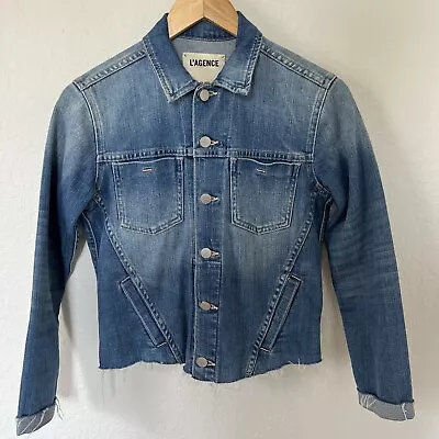 $355 L’Agence Blue Janelle Slim Raw Denim Jacket In Brisbane Size Small • $100