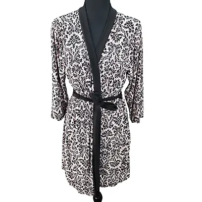 Marilyn Monroe Robe Womans SMALL Sleepwear Black Pink Floral Soft Attached Ties • $19.99