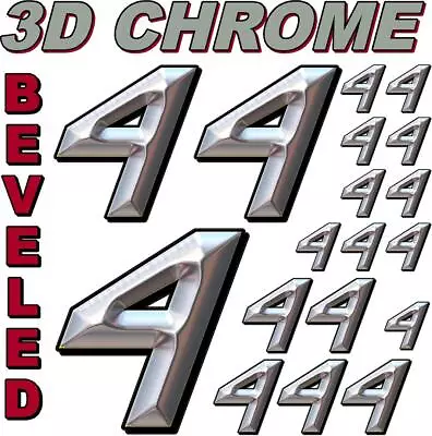 (4's) 3-D CHROME BEVELED NUMBERS Decal Sticker Sheet 1/8-1/10-1/12 HBRACING LOSI • $7.98