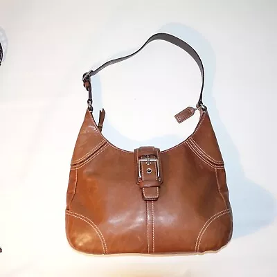 Coach VTG Authentic Hampton Hobo Bag Purse Brown Leather Silver Hardware F11197 • $54.95