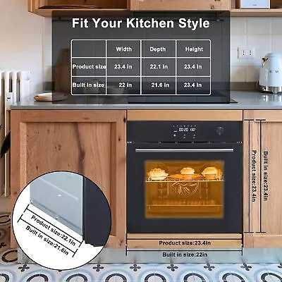 24  Single Wall Oven 2.5Cu.ft Built-in Electric Oven 3000W W/ 8 Cooking Modes US • $422.99