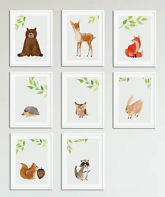 £4.95 • Buy Woodland Watercolour Animal Prints For Nursery / Boys / Girls Bedroom Baby Room 