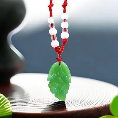 Green Real Jade Leaf Pendant Necklace Men Carved Natural Jewelry Accessories • £1.49