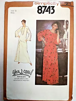 Dress Caftan MuuMuu 12 Simplicity 8743 Sewing Pattern Easy Gown Long Pullover • $17.24