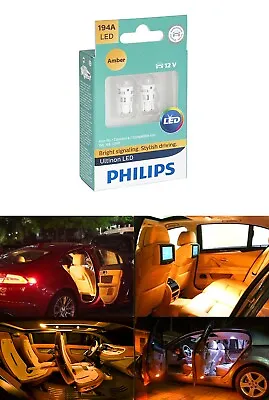 2x Philips 194 LED Amber Yellow High Power T10 5730 Light Bulbs Lamp W5W 192 168 • $18.98