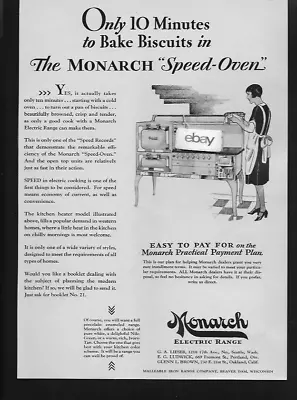 Monarch Electric Range 1930 Only 10 Minutes To Bake Biscuits Electric Range Ad • $9.99