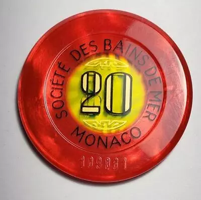 20 Fr. Societe Des Bains De Mer Monaco Casino Chip #109081 • $129.95