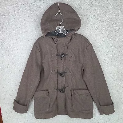 Gap Coat Mens Large Brown Striped Wool Hooded Full Zip Toggle • $30