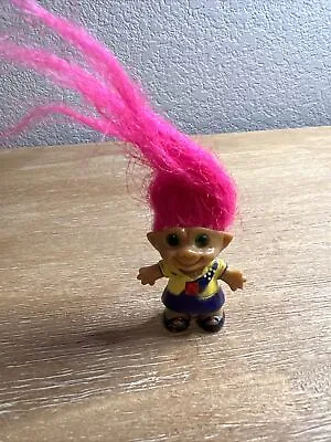 Ace Vintage 1992 Mini Troll Doll Red Jewel Pink Hair Purple Yellow Toy Play Fun • $10