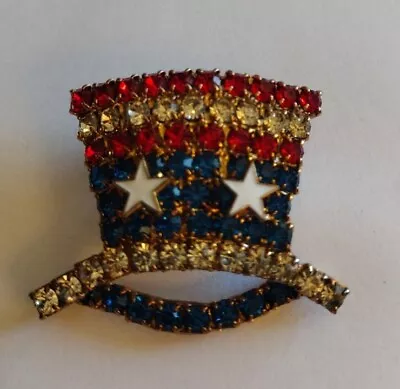 Vintage Patriotic Red White Blue Rhinestones Uncle Sam’s Hat Pin • $25