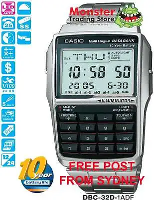Casio Watch Calculator Databank Dbc-32d-1a Dbc32d Dbc32 12 Mnth Wranty • $75.99