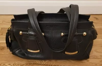 Lancel Paris Black (or Very Dark Brown) Leather Handbag With Brown Details • £150