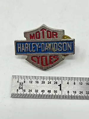 Vtg Harley Davidson VEST Pin - Hat Tie Or Lapel - Red Blue Metal Pin • $13.99