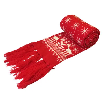 Central Chic Christmas Scarf With Snowflakes Fair Isle & Reindeers Fast Delivery • £8.90