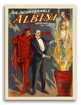 Albini The Incomparable Magician - 1911 VIntage Style Magic Poster - 18x24 • $12.95