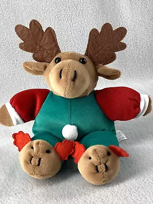 MTY International Holiday Moose Soft Toy Small 8  Green Pajamas Moose Slippers • $9.88