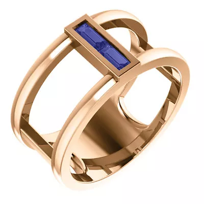 Genuine Tanzanite Baguette Negative Space Ring In 14K Rose Gold • £954.78