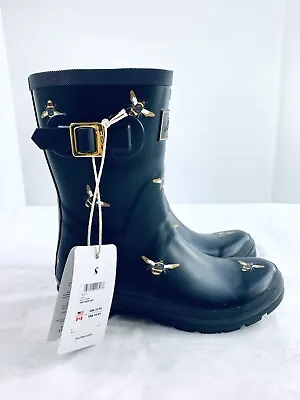 $48 • Buy Joules Welly Molly Metallic Bumble Bee Rubber Rain Boots Black Women Size 7