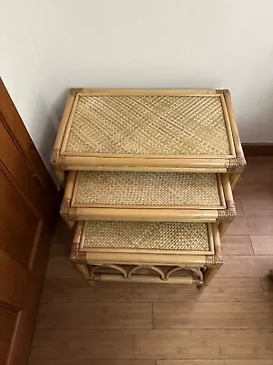 Nest Of 3 Vintage Side Tables Cane Tiki Wicker • £85