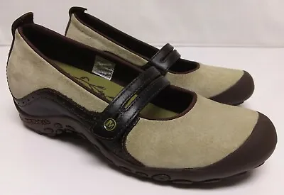 Merrell Plaza Bandeau Dark Taupe Suede Mary Jane Women's Wedge Shoes 9.5 J46404 • $20