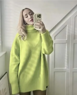 Zara Woman Oversize Soft Knit Sweater Neon Green Jumper M No Return • £20