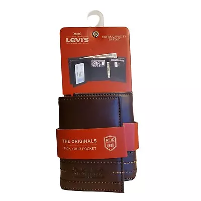 LEVI'S Men Extra Capacity Trifold RFID Protection Fan Coated Leather Wallet • $20.24