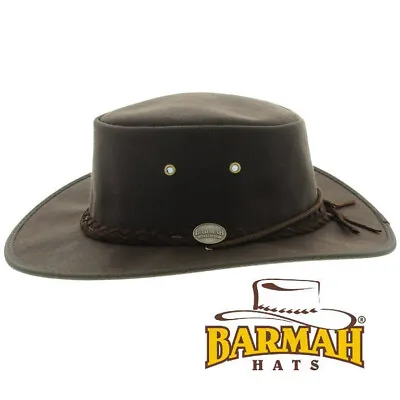 Barmah Brown Oilskin Canvas Drover Waterproof Foldaway Cooler Hat 1050 • £49.99