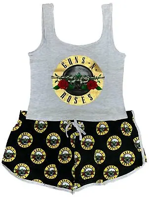 £7.99 • Buy Ladies Pyjamas Guns 'n' Roses Short Pj Set Crop Vest Top Shorts Ex Uk Store New
