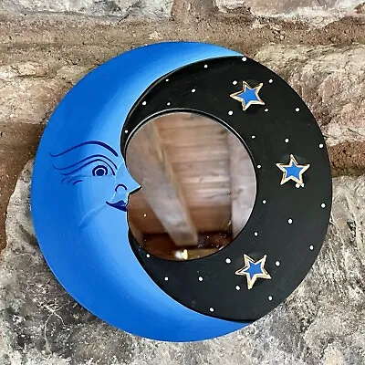 FAIR-TRADE Hippy BOHO Celestial MOON Stars MIRROR Hand Made BOHEMIAN Ethnic BLUE • £13.95