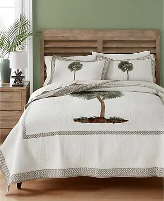 Martha Stewart Collection Lone Palm 100% Cotton Embroidered Quilt - TWIN - Multi • $52.95