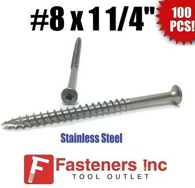 (Qty 100) #8 X 1-1/4  Stainless Steel Deck Screws Square Drive Wood Type 17 • $15.37