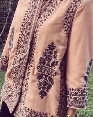 $74.35 • Buy Zara Velvet Embroidered Kimono Peach Pink Jacket Blazer Size S Boho Bloggers