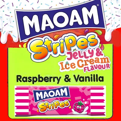 Haribo Maoam Stripes Raspberry Ice Cream Chew Fruit Sweet Kids Party Mix Bag • £3.49