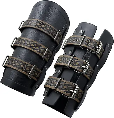 Viking Bracers Authentic Medieval Leather Arm Armor Cuff Premium Leather Gauntle • $39.46