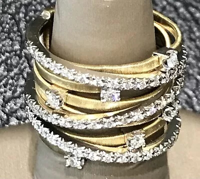 Marco Bicego Goa 18 Karat Gold 9 Strand Diamond And Pavé Ring AG278 B2 YW Sz 6.5 • $4999