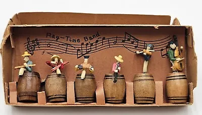 Vintage Rag Time Band 6 Mini Instruments Figures On Wood Beer Barrels Japan  • $16.29