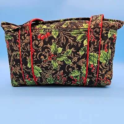 Nice Quilted Cotton Kim Rogers Red Green Black Gold Christmas Purse Tote • $16.99