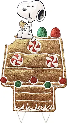Peanuts Gang Snoopy Gingerbread House Yard Art Outdoor Christmas Decor Hammered  • $43.99