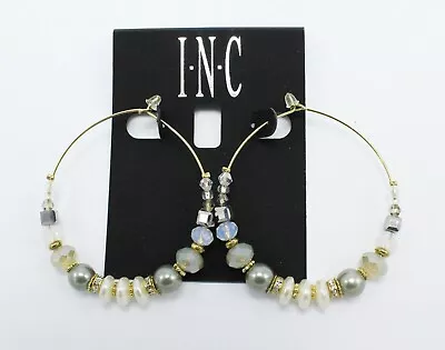 New Pair Of Gold Grey & Natural Bead Gypsy Hoop Earrings By I-N-C #SE20 • $6.99