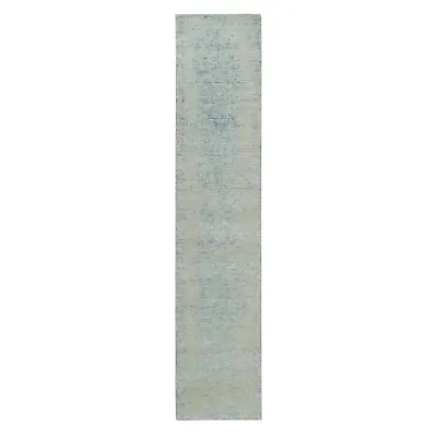 2'6 X11'10  Gray Wool And Silk Modern Jacquard Hand Loomed Runner Rug R65202 • $438.30