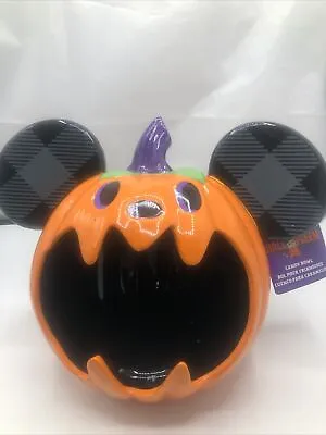 Disney Parks Mickey Mouse Halloween Ceramic Pumpkin Candy Bowl Tags 9” Tall Lb • $39.99
